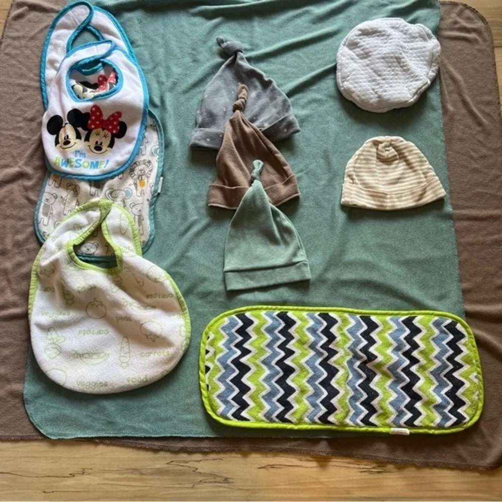 Blue and Green Bib Set with Playful Design